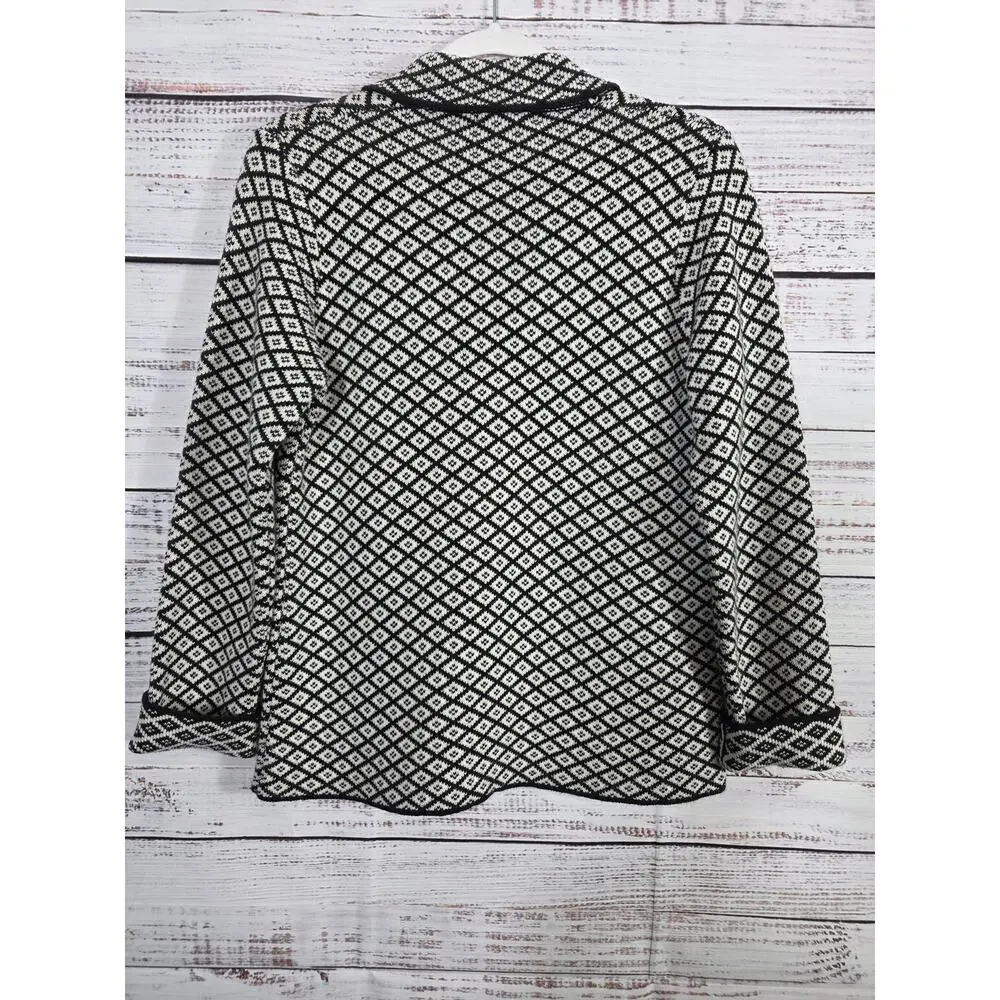 Gio & Gio Made in Italy Women's knit Cardigan Sweater Blk White Diamond Size M
